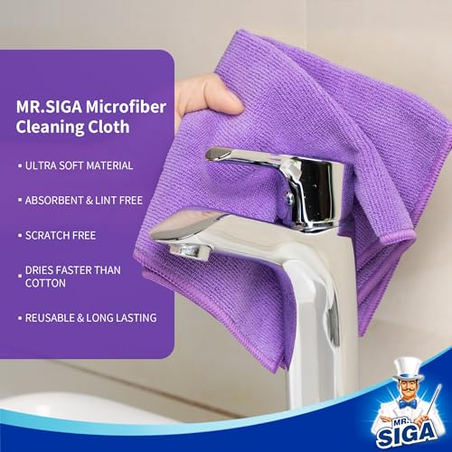 MR.SIGA Microfiber Cleaning Cloths, Streak Free Microfiber Towels, 12 Pack | All-purpose microfiber cloths, ultra absorbent, reusable household cleaning towels, Purple, 32 x 32 cm(12.6 x 12.6 inch)