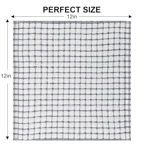Kitinjoy Cotton 8 Pack Terry Kitchen Dish Cloths, Grey | 12 x 12 Inches Super Soft and Absorbent Dish Rags, Quick Drying Dish towels for Washing Dishes