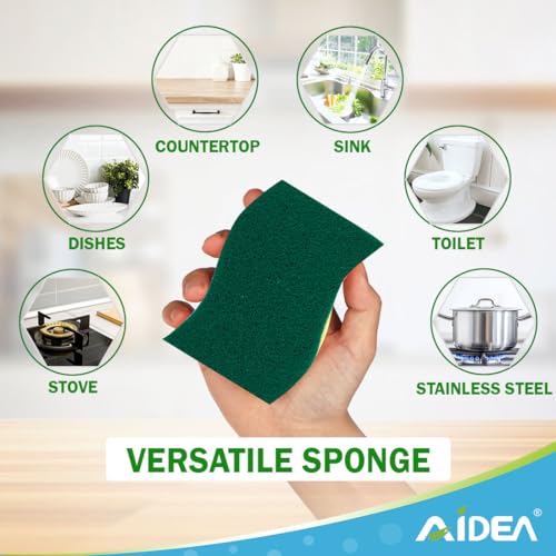 AIDEA Sponges Kitchen, 9Count, Dish Sponges, Heavy-Duty Scrub Sponge | Kitchen Sponge for Non-Coated Cookware, Scrubbing Power for Tough Messes, Cleaning Sponge for Kitchen, Bathroom, Household