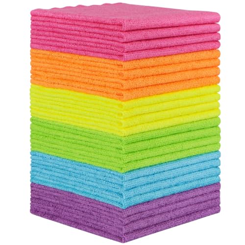 Orighty Microfiber Cleaning Cloth - 24 Pack, Cleaning Rags 12x11 inch | Highly Absorbent Household Cleaning Supplies, Reusable Microfiber Towels Lint Free Cloths for House, Kitchen, Car Care
