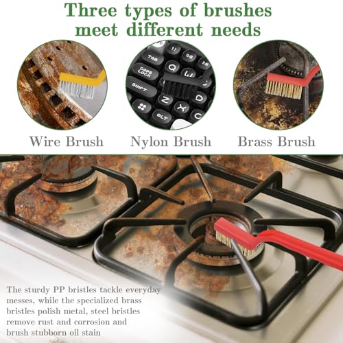 15 Pcs Crevice Cleaning Brush, Multifunctional Grout Brush and Straw Brush | Hard Bristle Scrub Brushes Tools; Non-Slip Handle; Hanging Hole; Multi-use for Cleaning Bathroom, Kitchen and Corners