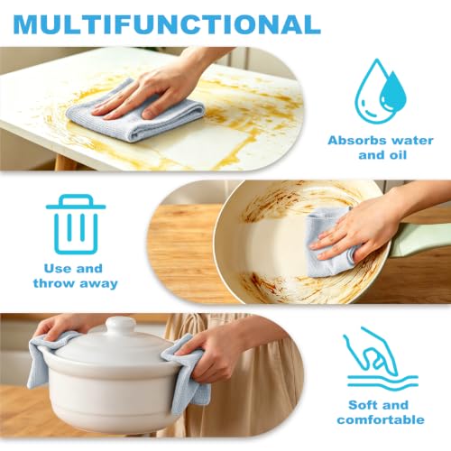 Puomue 55 Pack Microfiber Cleaning Cloth Roll, Tear Away Reusable Paper Towels, 11" x 9", Ultra Absorbent &amp; Lint Free Microfiber Cloth for Cleaning Cars, Kitchen, Window, Home and Shop, Light Blue