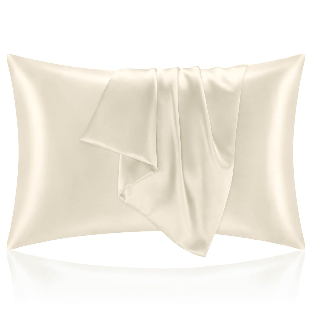 BEDELITE Satin Pillowcases, Standard Size 20x26 Inch, Beige, Set of 2 | Similar to Silk Pillow Cases, Soft and Cooling, Reduces Friction, Gentle on Hair and Skin, Envelope Closure, Women Men Gift