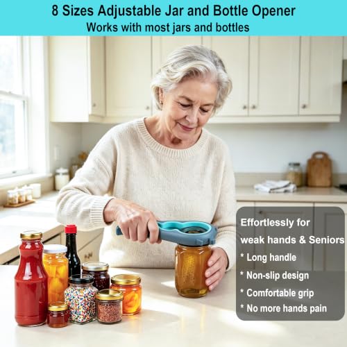 Otstar Jar Opener &amp; Bottle Opener for Seniors with Arthritis, Weak Hands | Adjustable Lid Opener Effortlessly Opens Jars, Bottles &amp; Pop-Top Cans, Great for Senior Parents, Grandparents, or Loved Ones