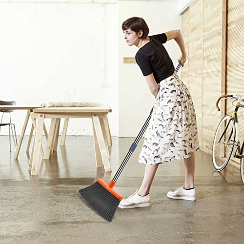 kelamayi Upgrade Broom and Dustpan Set, Self-Cleaning with Dustpan Teeth, Indoor&amp;Outdoor Sweeping, Ideal for Dog Cat Pets Home Use, Stand Up Broom and Dustpan (Gray&amp;Orange)