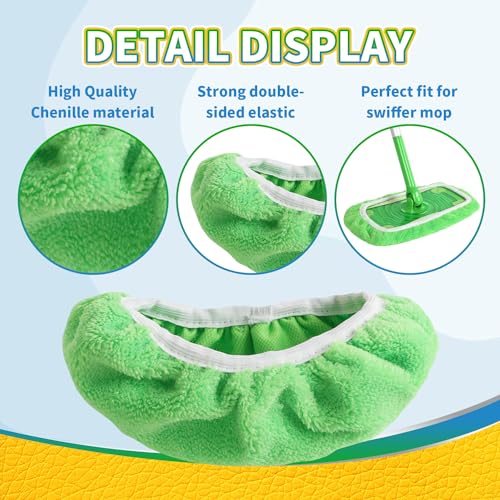 3-Pack Reusable Washable Chenille Mop Pads, Microfiber Dry Wet Refills | Compatible with Swiffer Sweeper, for Pet Hair Dust Floor Cleaning, Replacement Mopping Cloths (Mop Not Included)