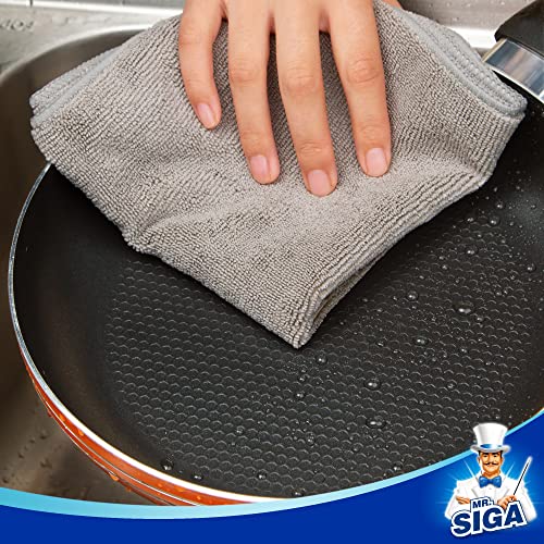MR.SIGA Microfiber Cleaning Cloths, Streak Free Microfiber Towels, 12 Pack | All-purpose microfiber cloths, ultra absorbent, reusable household cleaning towels, Gray, 32 x 32 cm(12.6 x 12.6 inch)