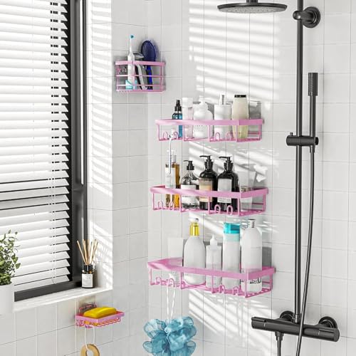 Moforoco Adhesive Shower Caddy Organizer Shelves Rack - 5 Pack Corner Bathroom Storage Organization, Home &amp; Kitchen Decor Inside RV Accessories, Hanging First Apartment Household Camper Essentials