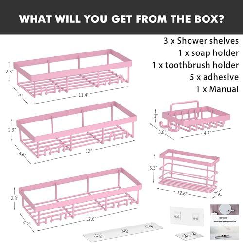 Moforoco Adhesive Shower Caddy Organizer Shelves Rack - 5 Pack Corner Bathroom Storage Organization, Home &amp; Kitchen Decor Inside RV Accessories, Hanging First Apartment Household Camper Essentials