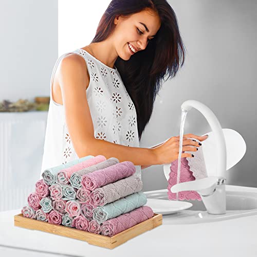 Rachan 11Pack Kitchen Dish Cloths, Reusable Dish Towels, Nonstick Oil Washable Fast Drying, Super Absorbent Coral Velvet Cleaning Cloths for Mom from Daughter Son(Green-grey10 x 6")