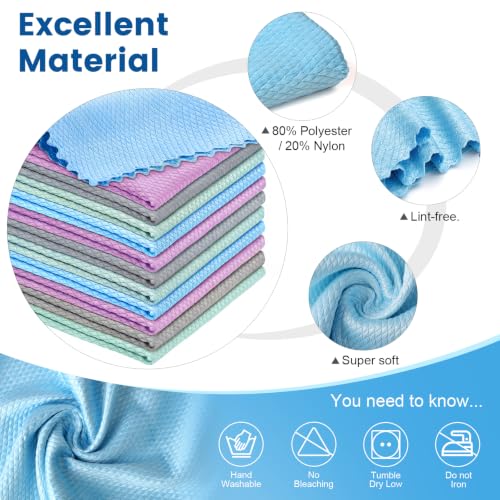 Niveaya 24 Pack Reusable Fish Scale Cloth, Microfiber Glass Cleaning Cloth | Quick Drying Polishing Cloth, Streak Free Lint Free Cleaning Rags for Glass Kitchen Window , Nano Magic Cleaning Towels