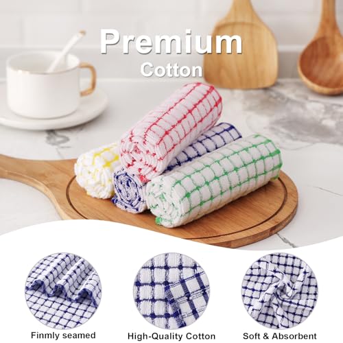 Kitinjoy Cotton 8 Pack Terry Kitchen Dish Cloths, Mixed Color | 12 x 12 Inches Super Soft and Absorbent Dish Rags, Quick Drying Dish Towels for Washing Dishes