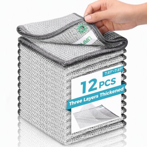 12pcs Upgrade 3-Layer Non-Scratch Steel Wool Dish Rags for Washing Dishs | Wet &amp; Dry Clening, Effortlessly Strips Stuck-on Grime, Great for Cookware, Sinks, Dishes and Stove tops 7.87“ x 7.87”