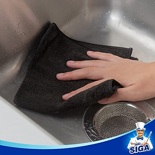 MR.SIGA Microfiber Cleaning Cloths, Streak Free Microfiber Towels, 12 Pack | All-purpose microfiber cloths, ultra absorbent, reusable household cleaning towels, Black, 32 x 32 cm(12.6 x 12.6 inch)