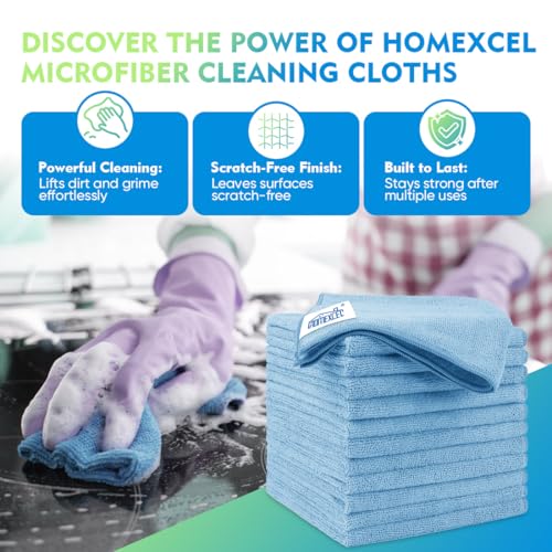 HOMEXCEL Blue Microfiber Cleaning Cloth 6 Pack 12.5 x 12.5 inch Microfiber Towels for Cars Ultra Absorbent Car Washing Cloth Lint Free Streak Free Cleaning Rags for Car, Kitchen Window