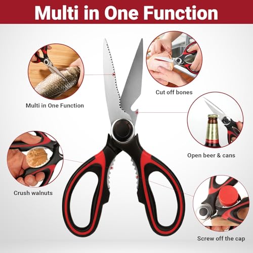 Kitchen Shears Set of 2, Heavy Duty Kitchen Scissors Seafood Scissors, Stainless Steel Sharp Food Cooking Scissors for Meat, Bones, Fish, Poultry, Vegetables, Chicken, Dishwasher Safe