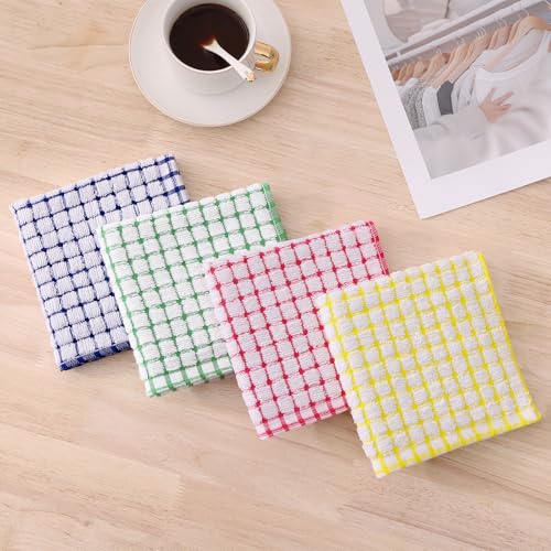 Kitinjoy Cotton 8 Pack Terry Kitchen Dish Cloths, Blue | 12 x 12 Inches Super Soft and Absorbent Dish Rags, Quick Drying Dish towels for Washing Dishes