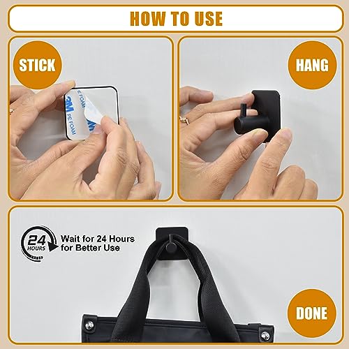 Honmein 6 Pcs Adhesive Wall Hooks for Hanging - Waterproof Shower Hooks | Heavy Duty Towel Hooks for Bathrooms, Kitchens, and Offices (Black)