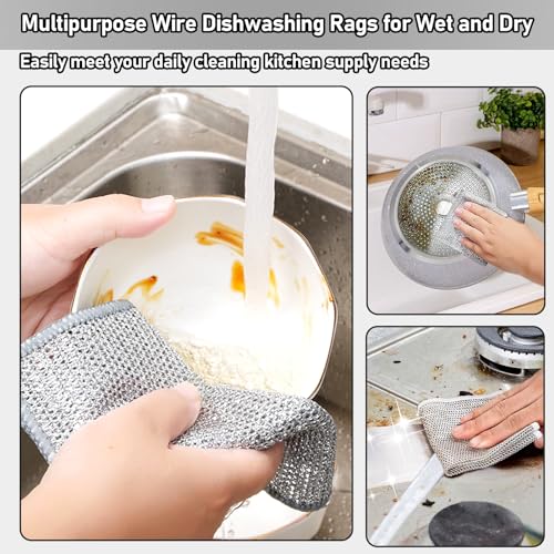 XANGNIER Non Scratch Wire Dishcloth,Wire Dishwashing Rags,8 * 8 in,8 Pcs | Multipurpose Steel Wool Cleaning Cloths,Multi Purpose Metal Mesh Miracle Cleaning Cloths for Kitchen,Dishes,Sink,wet &amp; dry