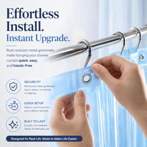 EHZNZIE Clear Blue Shower Curtain Liner 72x72, PEVA Waterproof Bath Curtain, No Chemical Smell, 3 Weighted Magnets, Durable with Rustproof Metal Grommets