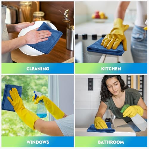 HOMEXCEL Lake Green Microfiber Cleaning Cloth 12 Pack 12.5 x 12.5 inch Microfiber Towels for Cars Ultra Absorbent Car Washing Cloth Lint Free Streak Free Cleaning Rags for Car, Kitchen Window