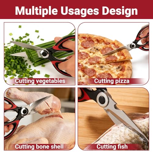 Kitchen Shears Set of 2, Heavy Duty Kitchen Scissors Seafood Scissors, Stainless Steel Sharp Food Cooking Scissors for Meat, Bones, Fish, Poultry, Vegetables, Chicken, Dishwasher Safe