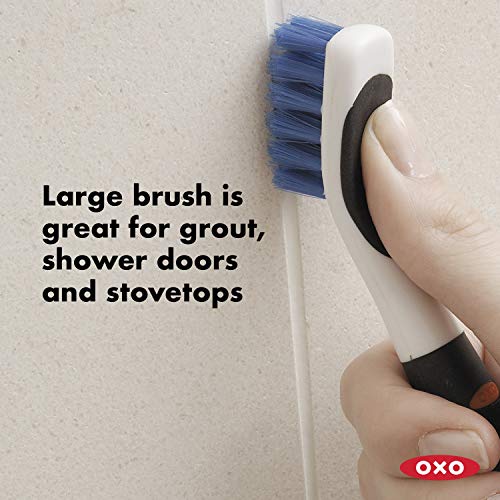 OXO Good Grips Deep Clean Brush Set, Orange, Blue | 2-Piece Deep Clean Brush Set, Small and Large Brushes, Sturdy Bristles, Faucets and Drains, Bathroom Supplies, Kitchen