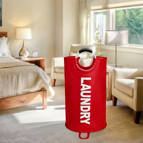 Maxsilan 90L Large Laundry Basket Bag, Collapsible Tall Hamper, Red | Freestanding tall laundry bag &amp; foldable washing basket. Extra large clothes storage bin with durable sturdy handles