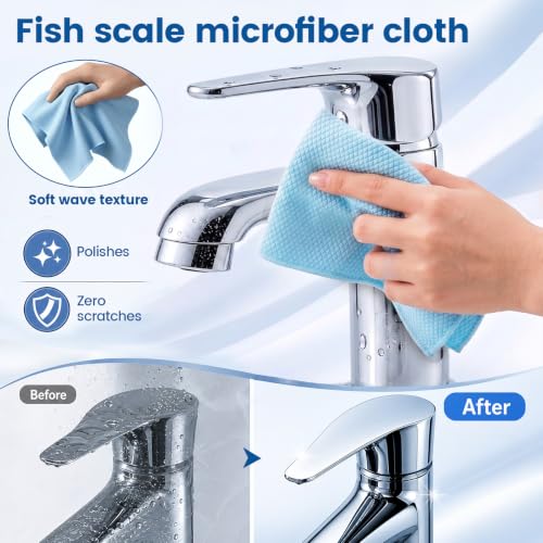 Niveaya Microfiber Glass Cleaning Cloth, Reusable Fish Scale Cloth 8 Pack | Streak Free Lint Free Cleaning Towels, Quick Drying Polishing Cloth for Window, Kitchen, Shower, Stainless Steel, Auto