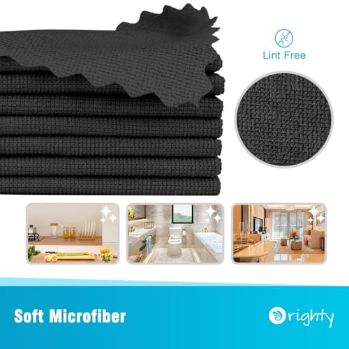 Orighty Microfiber Cleaning Cloth - 24 Pack, Black Cleaning Rags 12x11 inch | Microfiber Towels for Cars, Highly Absorbent Household Cleaning Supplies, Reusable Lint Free Cloths for House, Kitchen