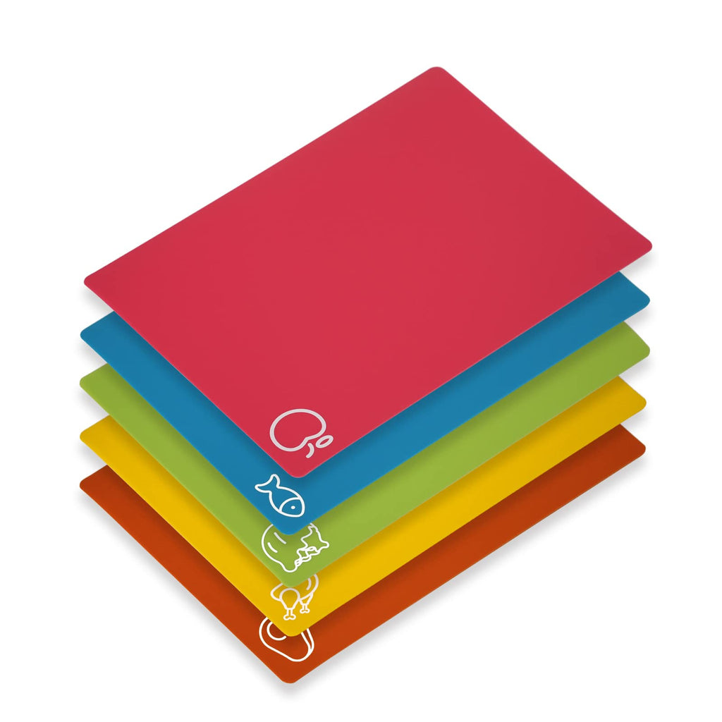 Goodluck 5 Pieces Flexible Cutting Boards, BPA Free Plastic Cutting Boards for Kitchen, Non Slip Cutting Mat for Meat and Vegetables