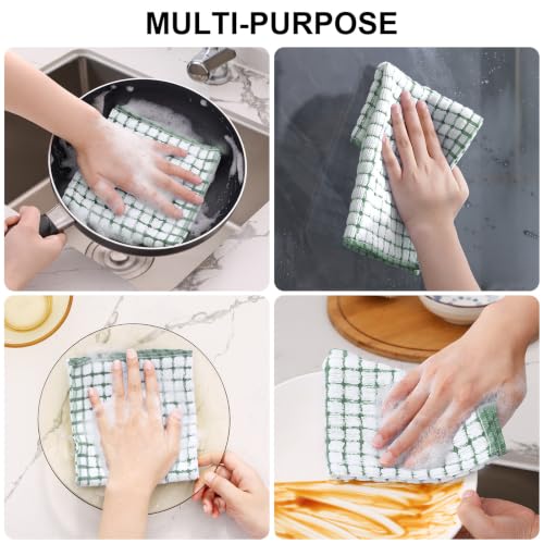 Kitinjoy Cotton 8 Pack Terry Kitchen Dish Cloths, Grass Green | 12 x 12 Inches Super Soft and Absorbent Dish Rags, Quick Drying Dish towels for Washing Dishes