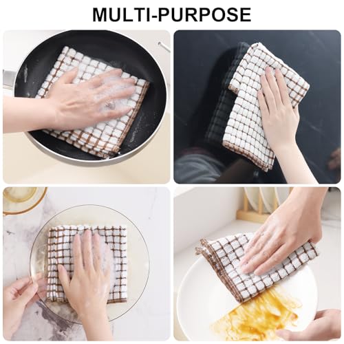 Kitinjoy Cotton 8 Pack Terry Kitchen Dish Cloths, Brown | 12 x 12 Inches Super Soft and Absorbent Dish Rags, Quick Drying Dish towels for Washing Dishes