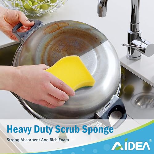 AIDEA Sponges Kitchen, 24 PK Heavy Duty Dish Sponges Kitchen, Scrub Sponges | Sponges for Cleaning Stink-Free, Reusable Cleaning Dish Scrubber Sponges for Home/ kitchen/ Restaurant/ Household Cleaning