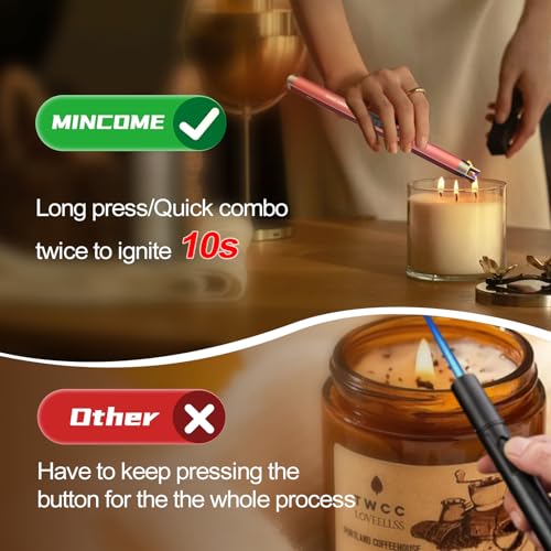 MINCOME Candle Lighter, Rechargeable Windproof Flameless Electric Lighter | Upgraded Plasma Arc Lighter with Safety Lock, LED Power Display,Safety Switch, for Candle,Grill,BBQ,Camping,Gas Stove