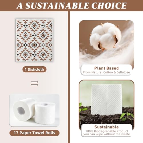 Eugiichr 4 Pack Swedish Dishcloths for Kitchen, Reusable, Super Absorbent | No Odor &amp; Washable Dish Cloths, Western Aztec Kitchen Towels, Non-Scratch Cellulose Cloths for Washing Dishes, Biodegradable
