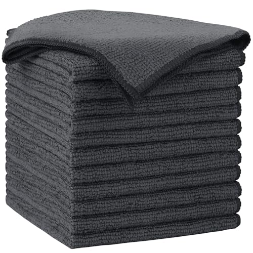 AIDEA Gray Microfiber Cleaning Cloth-12PK, Cleaning Rags 12"x 12" Absorbent | Microfiber Towels for Cars Lint Free, Reusable Microfiber Towels, Kitchen Towel Dusting Cloth, Dish Rags, Bulk Cleaning Towel