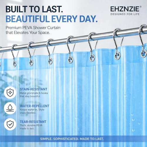 EHZNZIE Clear Blue Shower Curtain Liner 72x72, PEVA Waterproof Bath Curtain, No Chemical Smell, 3 Weighted Magnets, Durable with Rustproof Metal Grommets