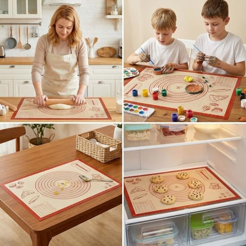 Non-slip Silicone Pastry Baking Mat 28''x 20'' Extra Large for Pastry Bread | Non-Stick Mat with Measurements, Counter Dough Rolling Oven Liner Fondant Pie Crust Sourdough Supplies Household Baking Gift