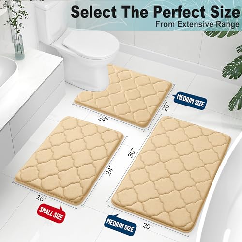 OLANLY Memory Foam Bath Mat Rug 24x16, Ultra Soft and Absorbent Bathroom Rugs, Non-Slip, Comfortable, Machine Washable Bath Carpet for Bathroom Floor, Tub, Shower and Home Decor Accessories, Beige