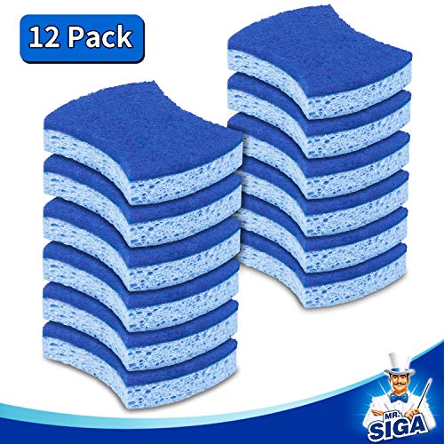 MR.SIGA Non-Scratch Cellulose Scrub Sponge, Dual-Sided Dish Sponge, 12 Pack | Dishwashing sponge for non stick cookware, scratch free dish sponges, kitchen sponges, cellulose sponges, sponges for dishes
