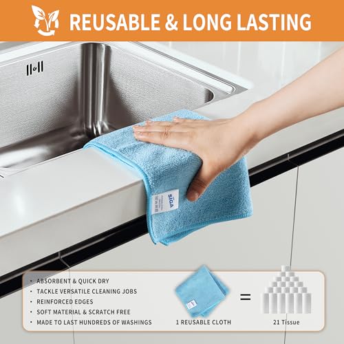 MR.SIGA Microfiber Cleaning Cloths, All-Purpose Surface Microfiber Towels, Streak Free Cleaning Rags, Pack of 12, Sky Blue, Size 32 x 32 cm(12.6 x 12.6 inch)