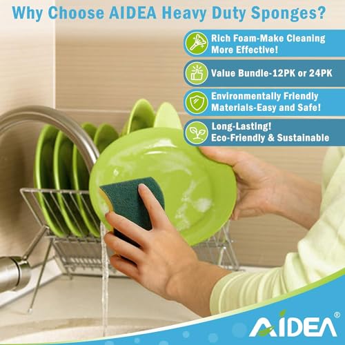 AIDEA Sponges Kitchen, 24 PK Heavy Duty Dish Sponges Kitchen, Scrub Sponges | Sponges for Cleaning Stink-Free, Reusable Cleaning Dish Scrubber Sponges for Home/ kitchen/ Restaurant/ Household Cleaning