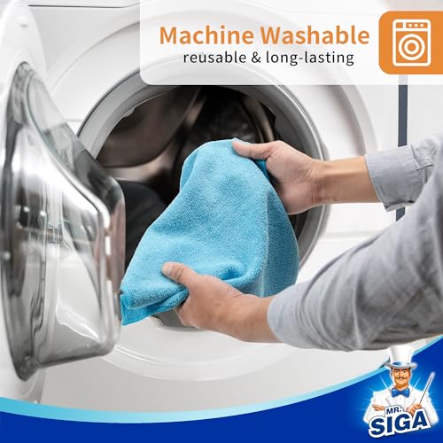 MR.SIGA Microfiber Cleaning Cloths, All-Purpose Surface Microfiber Towels, Streak Free Cleaning Rags, Pack of 12, Sky Blue, Size 32 x 32 cm(12.6 x 12.6 inch)