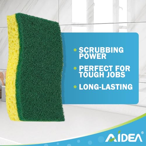 AIDEA Sponges Kitchen, 9Count, Dish Sponges, Heavy-Duty Scrub Sponge | Kitchen Sponge for Non-Coated Cookware, Scrubbing Power for Tough Messes, Cleaning Sponge for Kitchen, Bathroom, Household