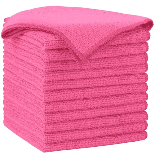 AIDEA Pink Microfiber Cleaning Cloth-12PK, Absorbent Cleaning Rags 12"x12" | Microfiber Towels for Cars Lint Free, Shop Towels, Kitchen Towels Pink Stuff Microfiber Towels, Cleaning Towels for Garage