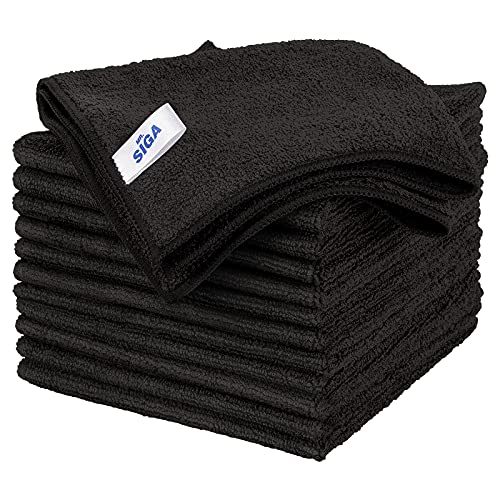 MR.SIGA Microfiber Cleaning Cloths, Streak Free Microfiber Towels, 12 Pack | All-purpose microfiber cloths, ultra absorbent, reusable household cleaning towels, Black, 32 x 32 cm(12.6 x 12.6 inch)
