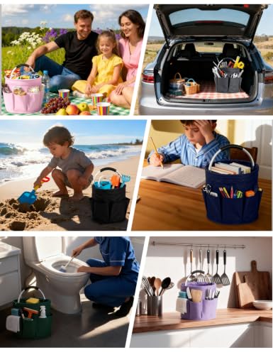 CIHTL Cleaning Caddy with Handle, for Cleaning Supplies Organizer Bucket | Foldable Storage Tote with 6 Pockets,17L Large Capacity Basket for Household Organizer,Laundry Room,Bathroom &amp; Home