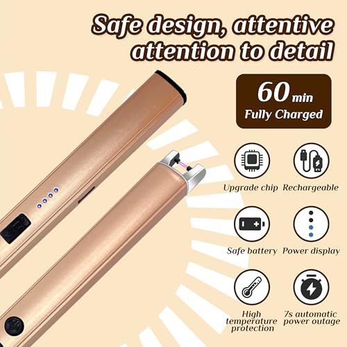 2 PCS Candle Lighter,Windproof Flameless Rechargeable Electric Lighter | LED Power Display,Safety Switch,Upgraded Plasma,USB charging,for Birthday Camping BBQ