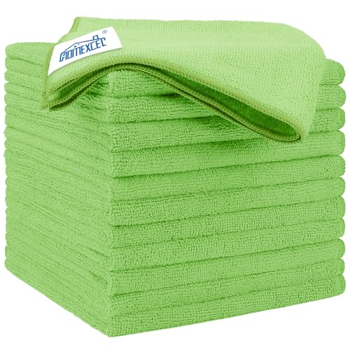 HOMEXCEL Green Microfiber Cleaning Cloth 12 Pack, 12.5 x 12.5 inch Microfiber Towels for Cars, Ultra Absorbent Car Washing Cloth, Lint Free Streak Free Cleaning Rags for Car, Kitchen, and Window